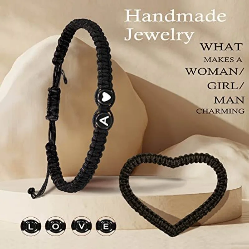 

Hot 26 Letters Initial Heart Bracelets Handmade Adjustable A-Z Name Braided Bracelets For Women Men Friendship Jewelry Gifts
