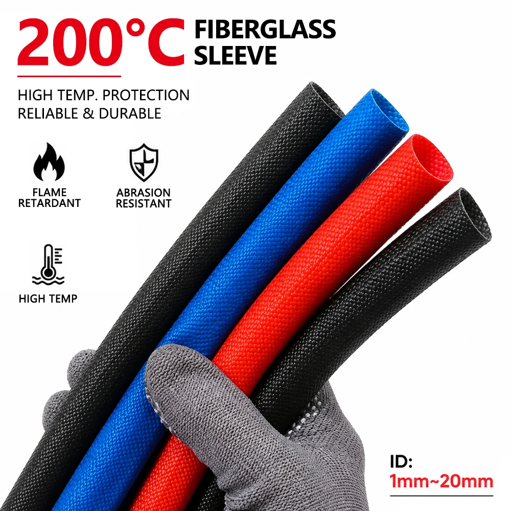 1–20mm ID Silicone Resin Braided Fiberglass Sleeve 200°C Insulating Tubing For Automotive Motor Electrical Wire Cable Protection
