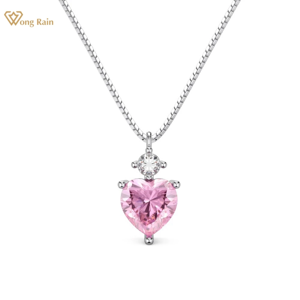 

Wong Rain 100% 925 Sterling Silver 7MM 1CT Heart Cut Lab Sapphire Gemstone Pendant Necklace For Women Fine Jewelry Wholesale