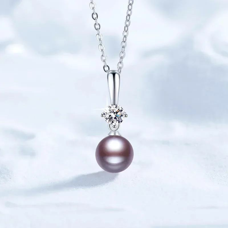 

Purple Natural Freshwater Pearls 925 Sterling Silver 0.5ct D Color Moissanite Pendant Necklace for Women Sparkling Jewelry