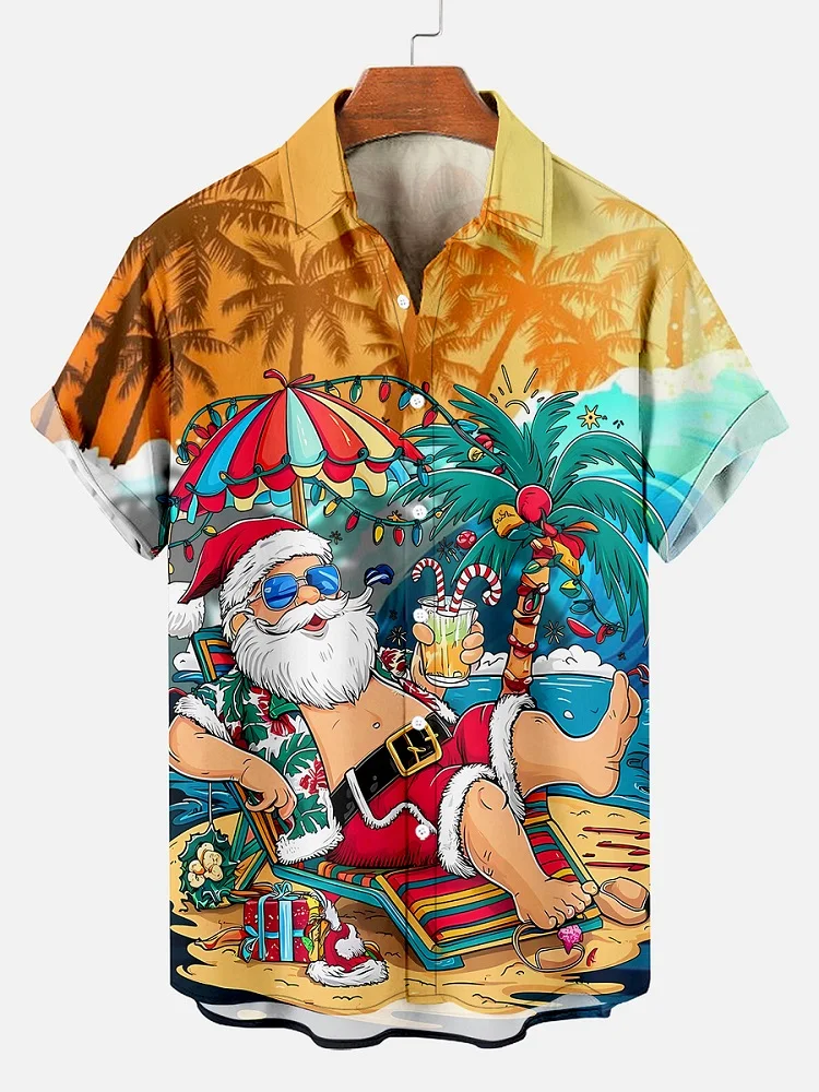 

Christmas Graphic Santa Claus Cosplay Men's Shirts Hawaiian Harajuku Tops Short Print Tee Lapel Fashion Holiday Clothes 2026