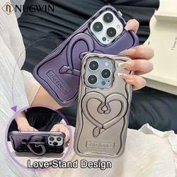 NEW Love Bracket Phone Case for iPhone 11 12 13 14 15 Pro Max 15Pro 15ProMax Plating Glitter Stand Shockproof Cover 11ProMax