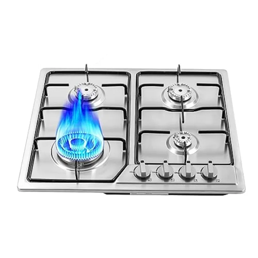 4 Burner 23 Inch Built-In Natural Gas Cooktop with Thermocouple Flameout Protection in Stainless Steel for Home Restaurant Cook