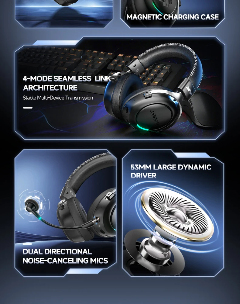 Neuer kabelloser Gaming-Kopfhörer, Bluetooth 6.0, 53-mm-Titan-Treiber, 7.1 Virtual Surround Sound, 15 ms Zero-Latency, für PC/PS5/Mobile – Detail 5