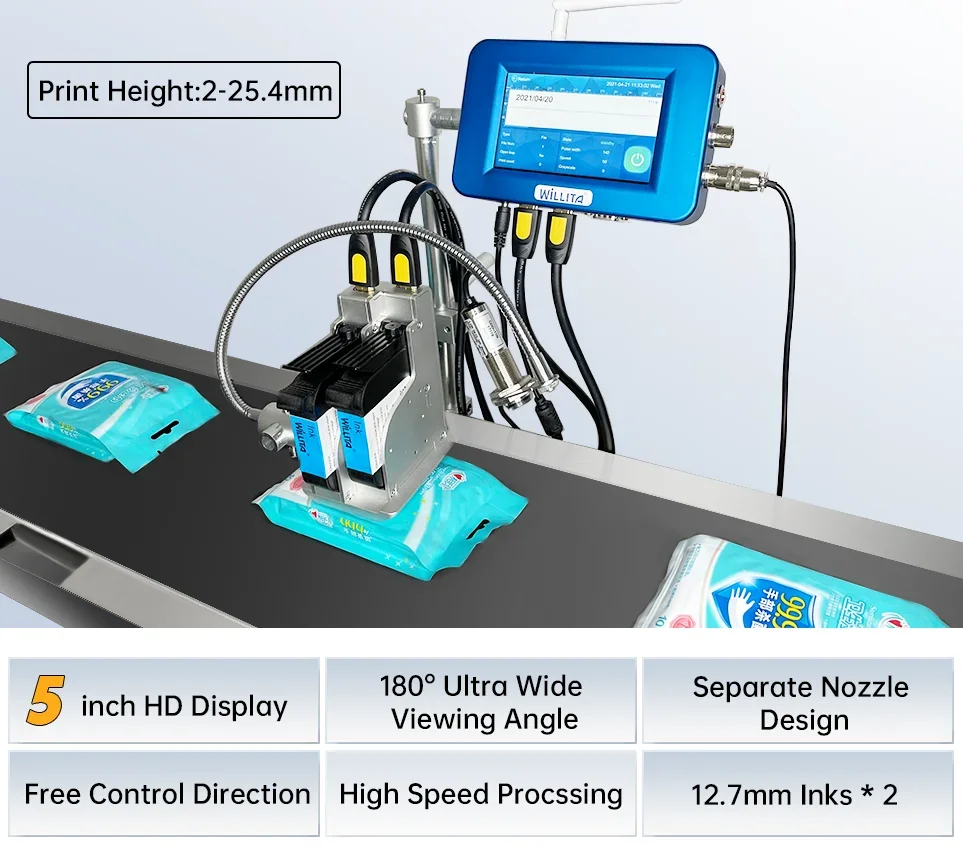 

Willita 25.4mm Pipeline Online TIJ Inkjet Printer Batch Number Logo QR Code Industrial Coding Machine For Conveyor Belt YJ-2