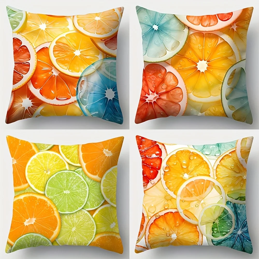 1pc Summer Citrus Fruit Print Throw Pillow Covers 2D Flat Printing Machine Washable Non-embroidered