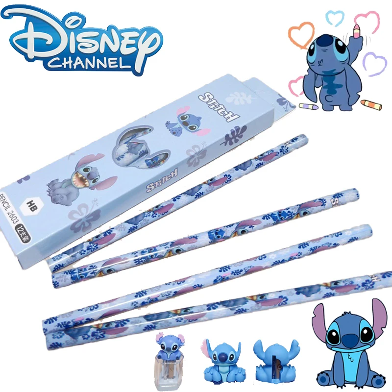 

12pcs/set Disney Stitch Wooden Pencils Set Cute Cartoon Lilo & Stitch Series Pencils Sharpener Back To School Student Stationery