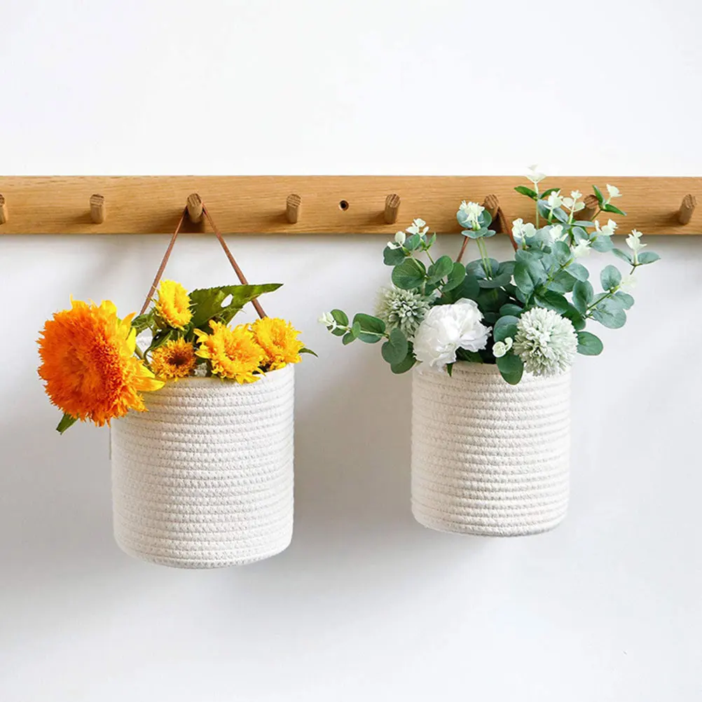 

2Pcs WallHangingFlowerPotBasket StorageHamper KitchenSkinBaskets WovenCotton HomeOfficeDecor PlantHolder FruitVegetableStorage