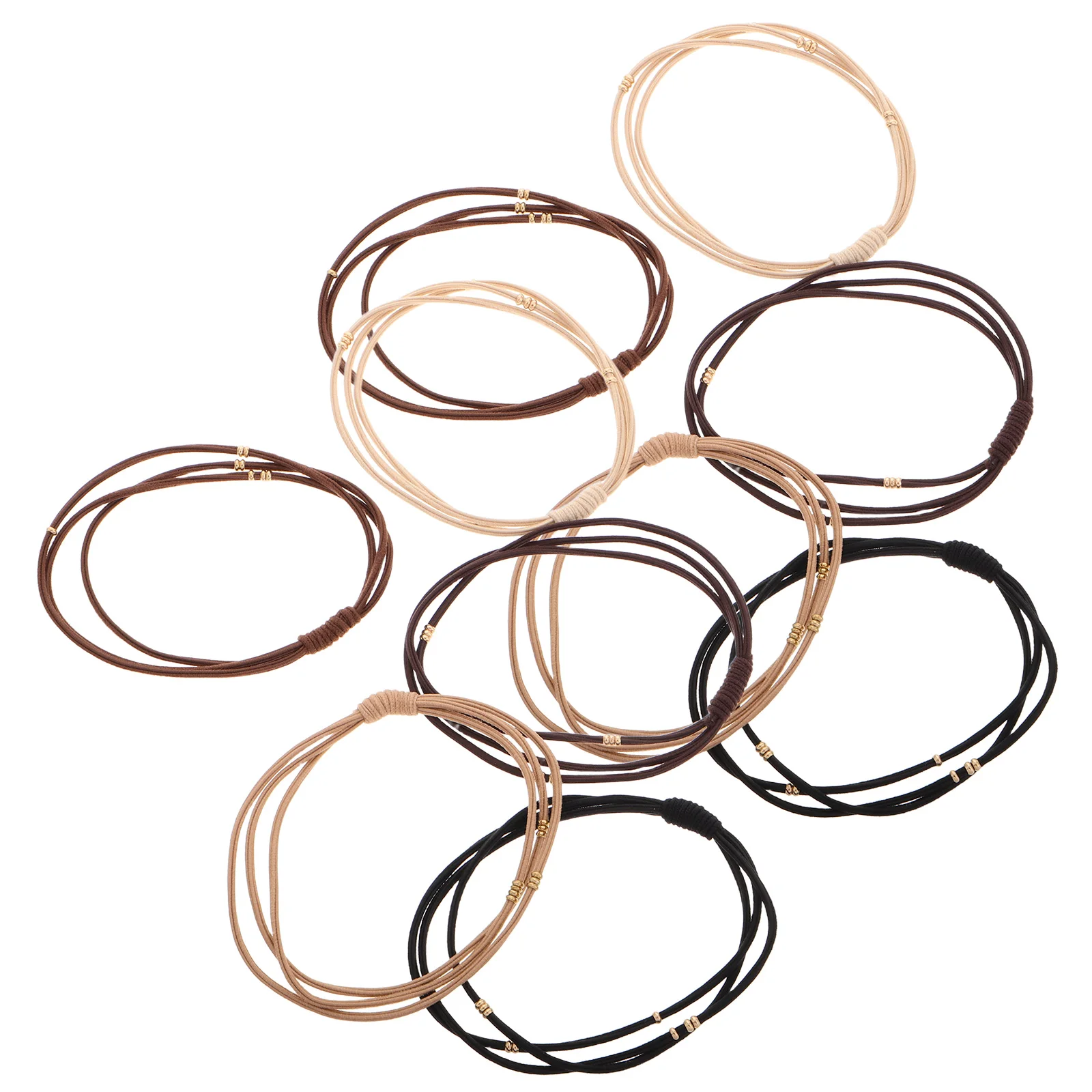 

10Pcs Elegant Golden Bead Hair Ties Three Layer Elastic Secure Hold Beaded Hair Accessories for Women Versatile Daily Wear
