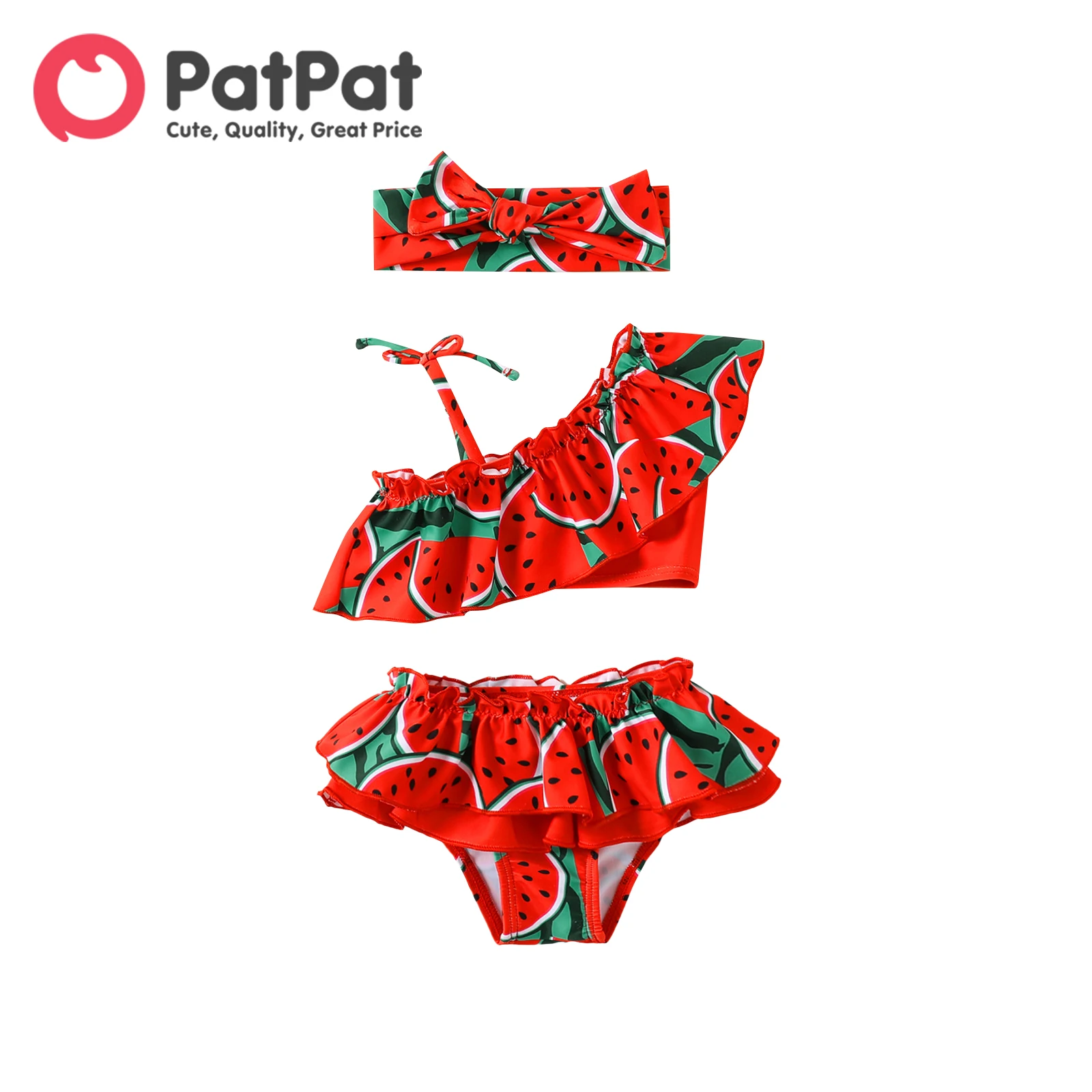 

PatPat 3pcs Baby Girl Watermelon Print Ruffle Trim Swimwear Set