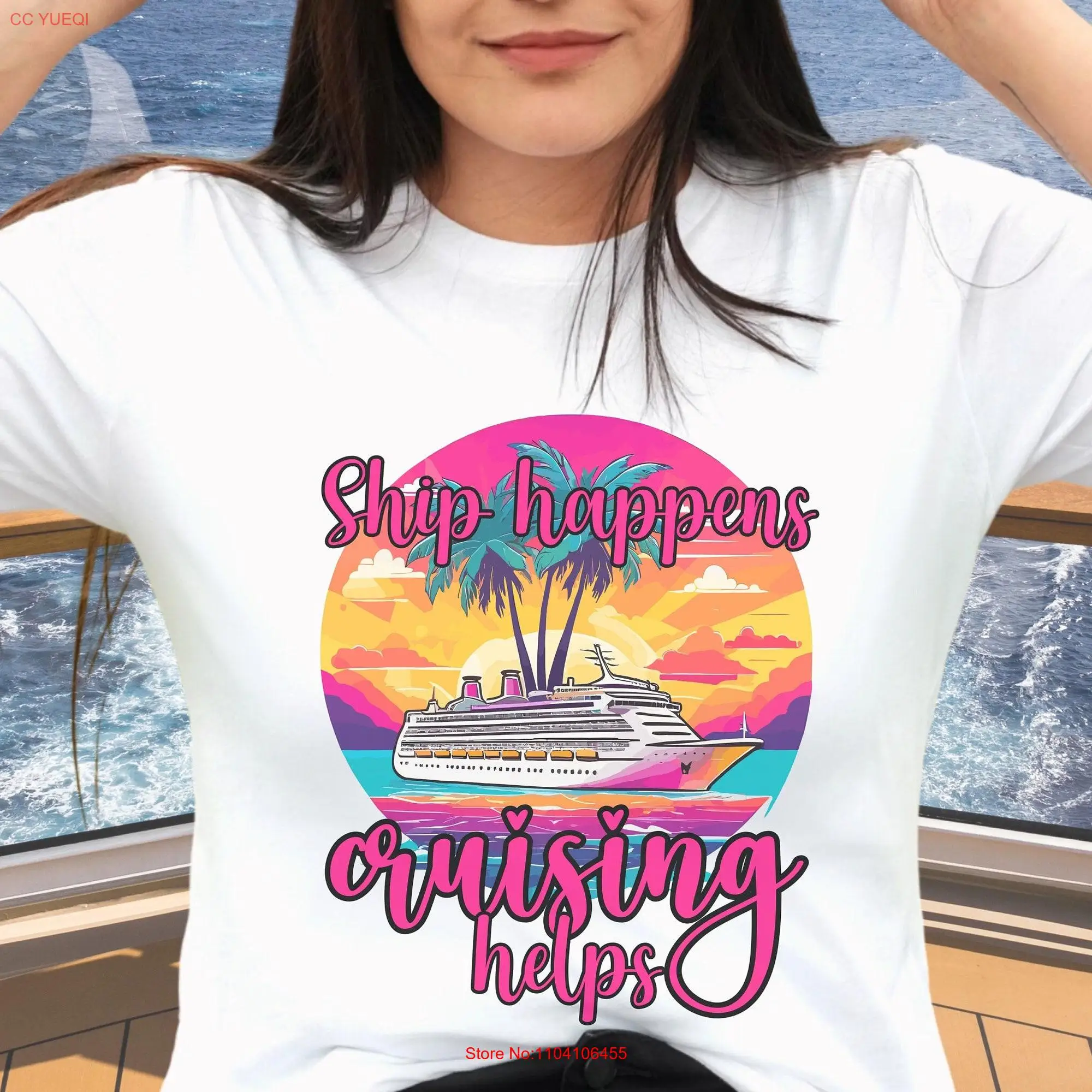 Ship Happens Cruising Helps T shirt Cruise Family Vacation Girls Bright Colorful Sunset Sailing Vacay