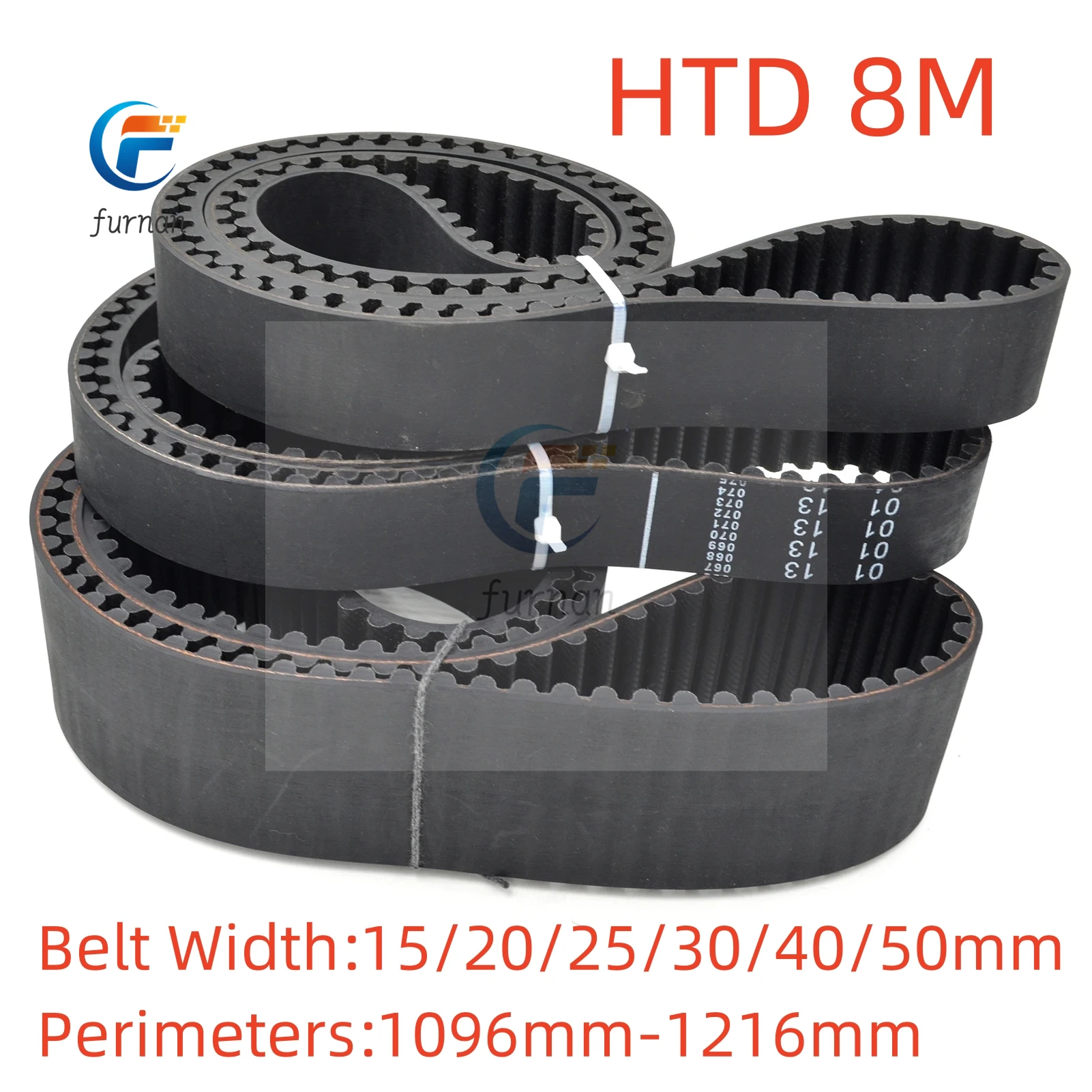 HTD 8M Rubber timing belt  length 1096/1104/1112/1120/1128/1136/1144/1152/1160/1168/1176/1184/1192/1200/1208/1216mm Width15-50mm