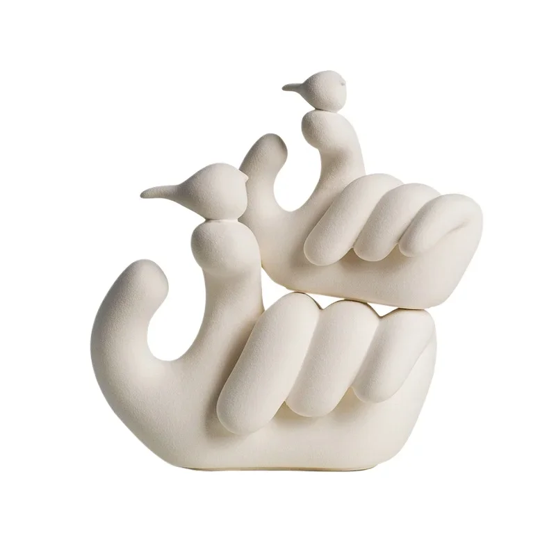 

Simple and modern geometric hand rest bird white ceramic ornament, home model room sales office