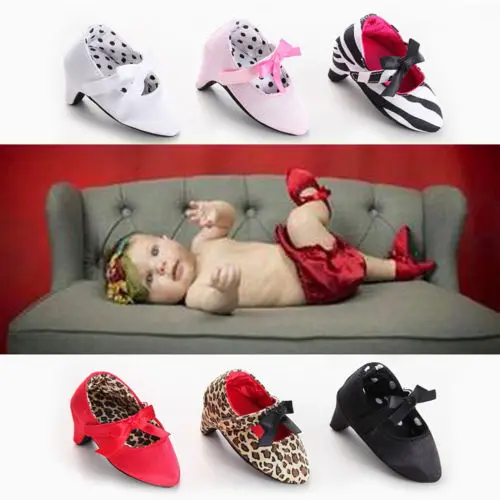 Fashion Newborn Baby Girls Princess Bowknot Crib Shoes With High Heels For Photos Photography Props Shoes 3-8 Months Casual