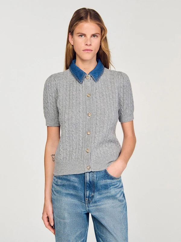 

Простой дизайн ort Sve Вязаный джинсовый воротник Открытый кардиган для женщин Ранняя осень Новый Sle Commute Sle Regular Fit