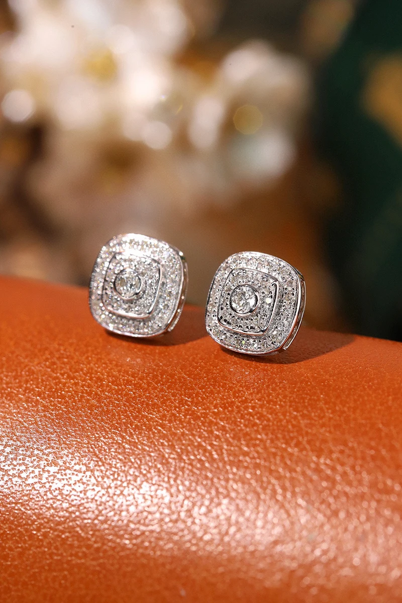 KUGG 100% 18K White Gold Earrings Women 0.32carat Real Natural Diamond Stud Earrings Fashion Square Shape High Wedding Jewelry view 5