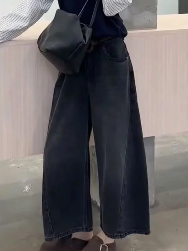

High Waist Wide Leg Jeans Women's Autumn New Style Comfortable Loose Slimming Nine-Piece Pants Cotton Wear Resistant Zipper