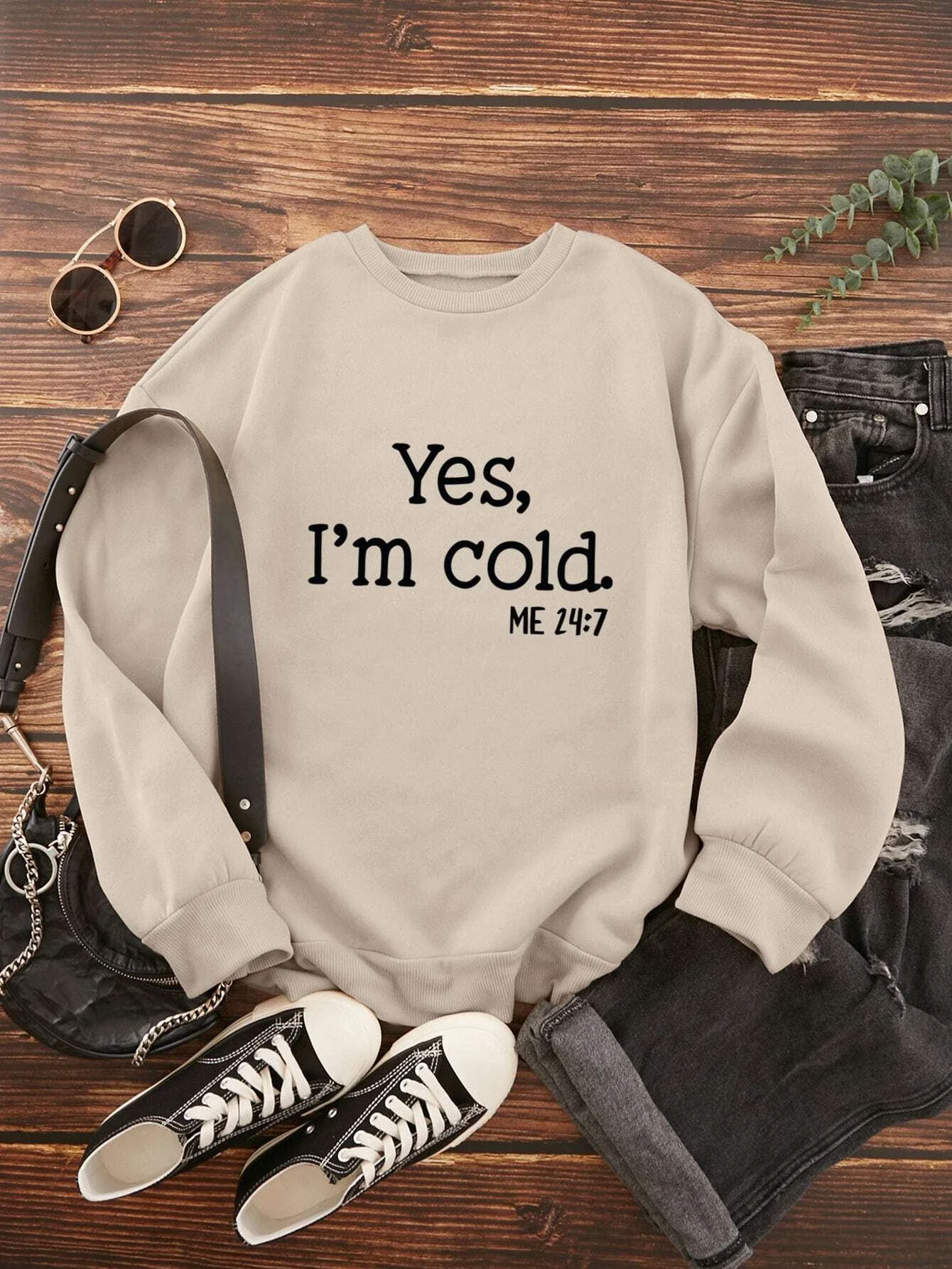 New In Yes I\'m Cold Letter Graphic Print Women\'s Sweatshirts Oversized Hoodies Women Clothing Long Sleeve Casual Top Fashion