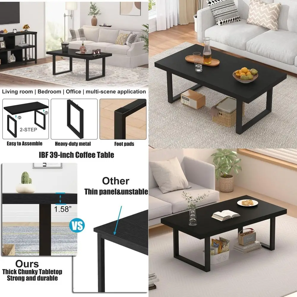 

Современный прямоугольный журнальный столик из черного дуба, минималистичный индустриальный стиль, 39 для гостиной и офиса