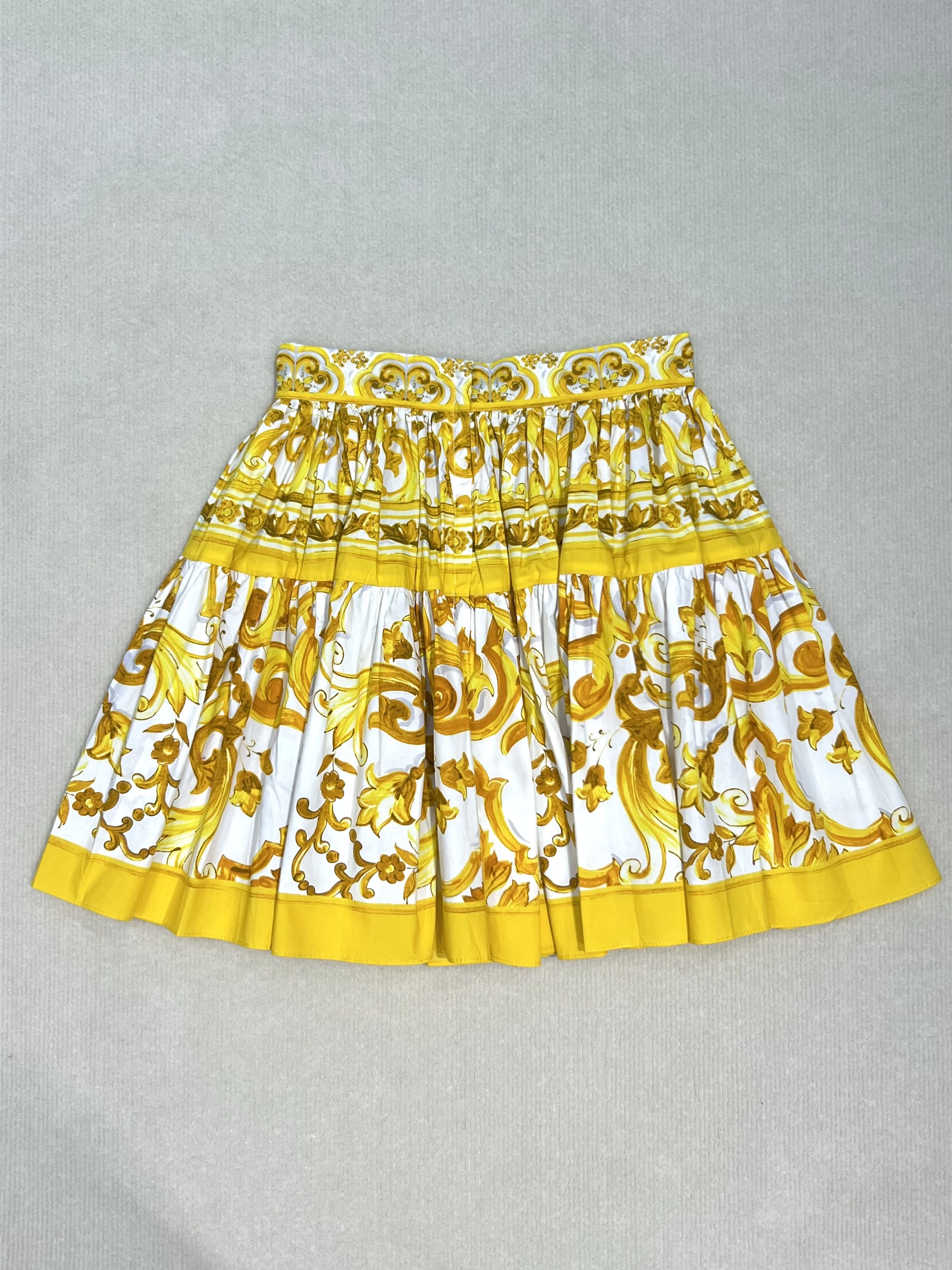 Bohemian Style Yellow Porcelain Print Short Skirt, 100% Cotton, Trendy, Casual, New, 2024