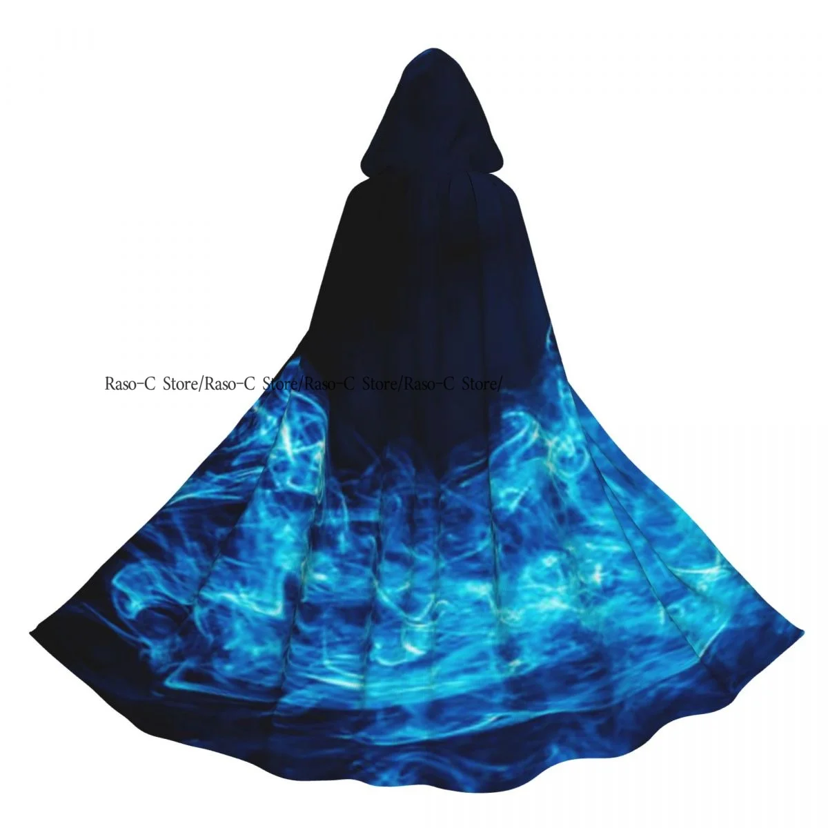 

Adult Cloak Cape Hooded Blue Fire Smoke Medieval Costume Witch Wicca Vampire Elf Purim Carnival Party