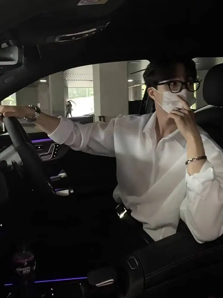 メンズ ブラック 長袖シャツ プレミアム クール カジュアル スタイル 夏 大人 軽量 ドレープ インナー トップ