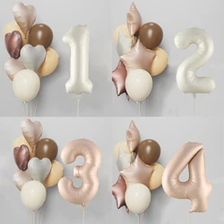 10 Pz/set 32 ​​pollici Retro Caramello Beige Crema Numero Stagnola Palloncino 18 pollici Cuore Star Palla di Elio Kid 1-9rd festa di compleanno Baby Shower Decor