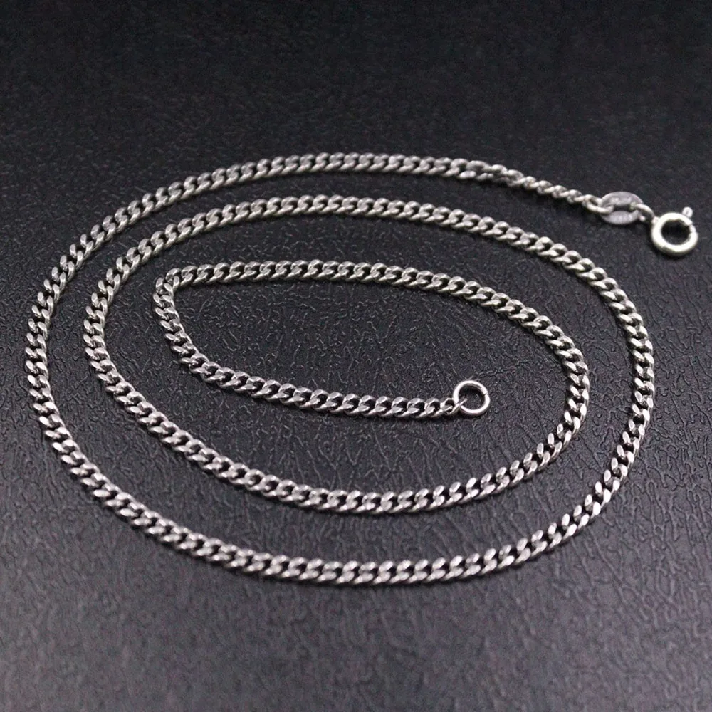 

Real Solid 925 Sterling Silver Chain Women Lucky 2.5mm Curb Link Necklace 6-7g/45cm