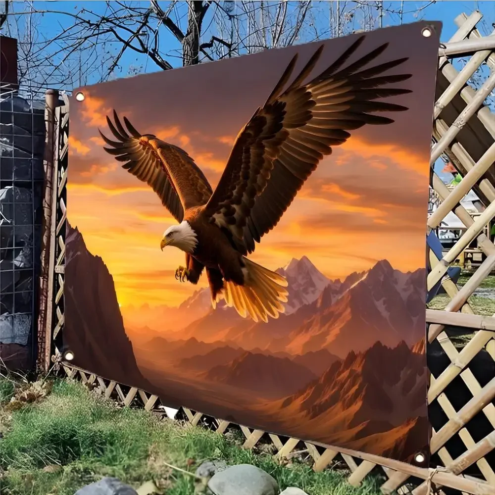 Animal Majestic E-Eagle Animal Bald Eagle Flags Daily four ring borderless design indoor outdoor decor easy hang install