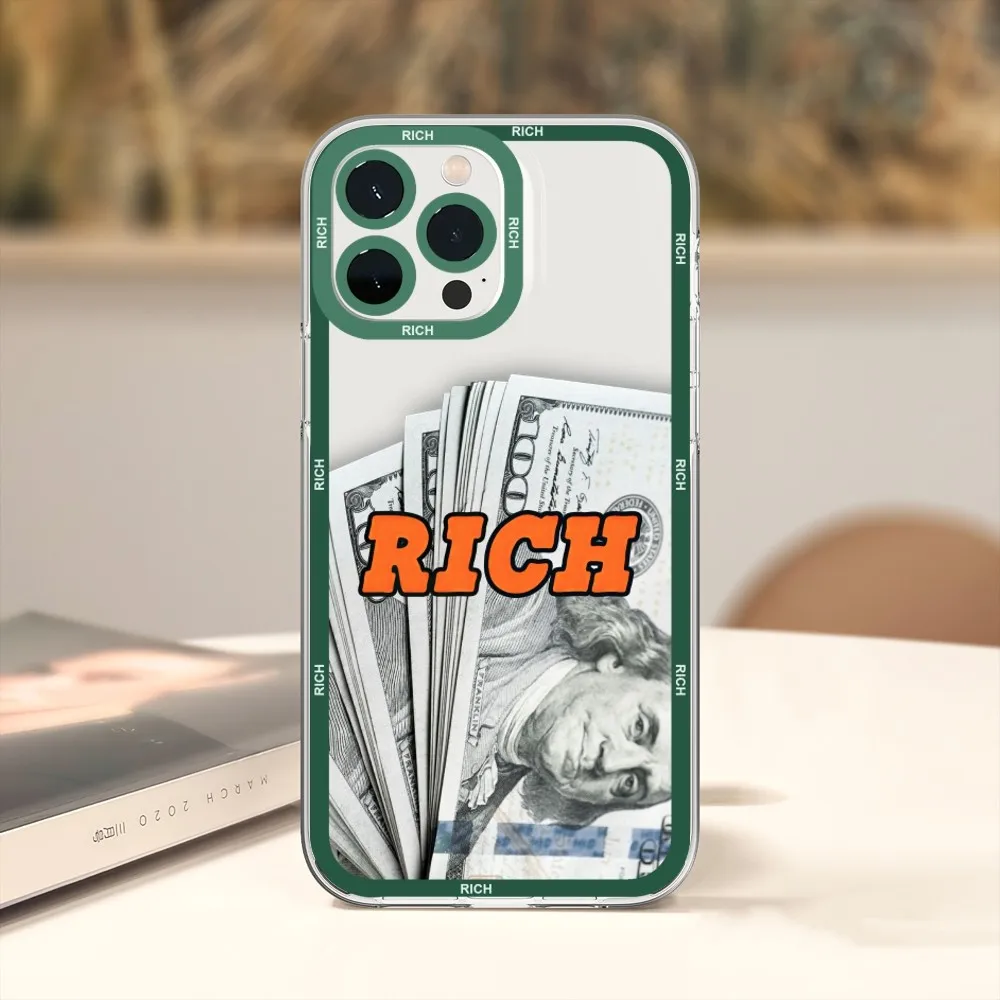 Luxury Banknote Dollar Rich Phone Case For iPhone 11 12 Mini 13 14 15 Pro Max Transparent Shell image 5
