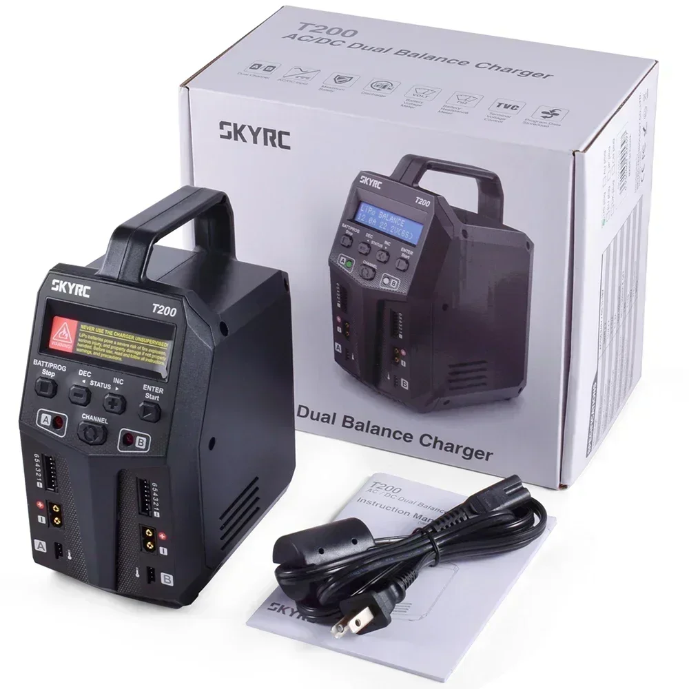 SKYRC T200 AC/DC Dual-Channel Lipo Balance-Ladegerät & Entlader mit LCD-Display für RC-Auto, Drohnen-Batteriezubehör – Detail 1