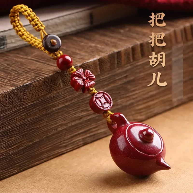 

Purple Gold Sand Cinnabar Handle Pot Keychain, Cinnabar Small Teapot Pendant, Men's and Women's Accessories