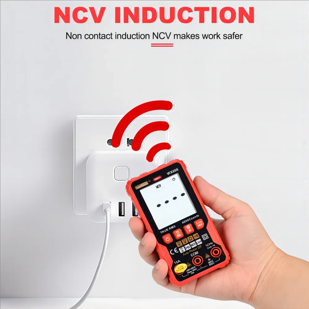 JCD WX666 Digital Mini Multimeter Tester Auto Multimetro True Rms Tranistor Meter with NCV Data Hold 4000counts Flashlight