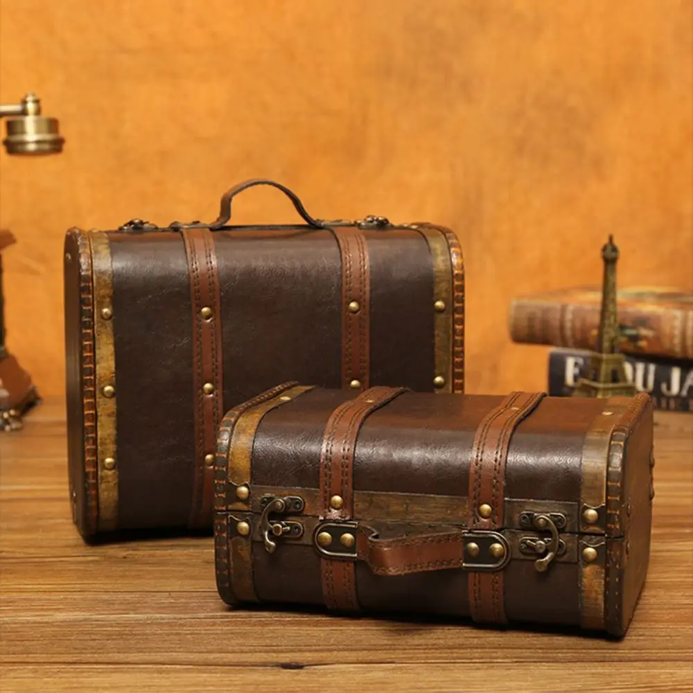 

Suitcase Wooden Antique Storage Box Portable Jewelry Display Vintage Jewelry Organizer Photographic Prop Multifunction