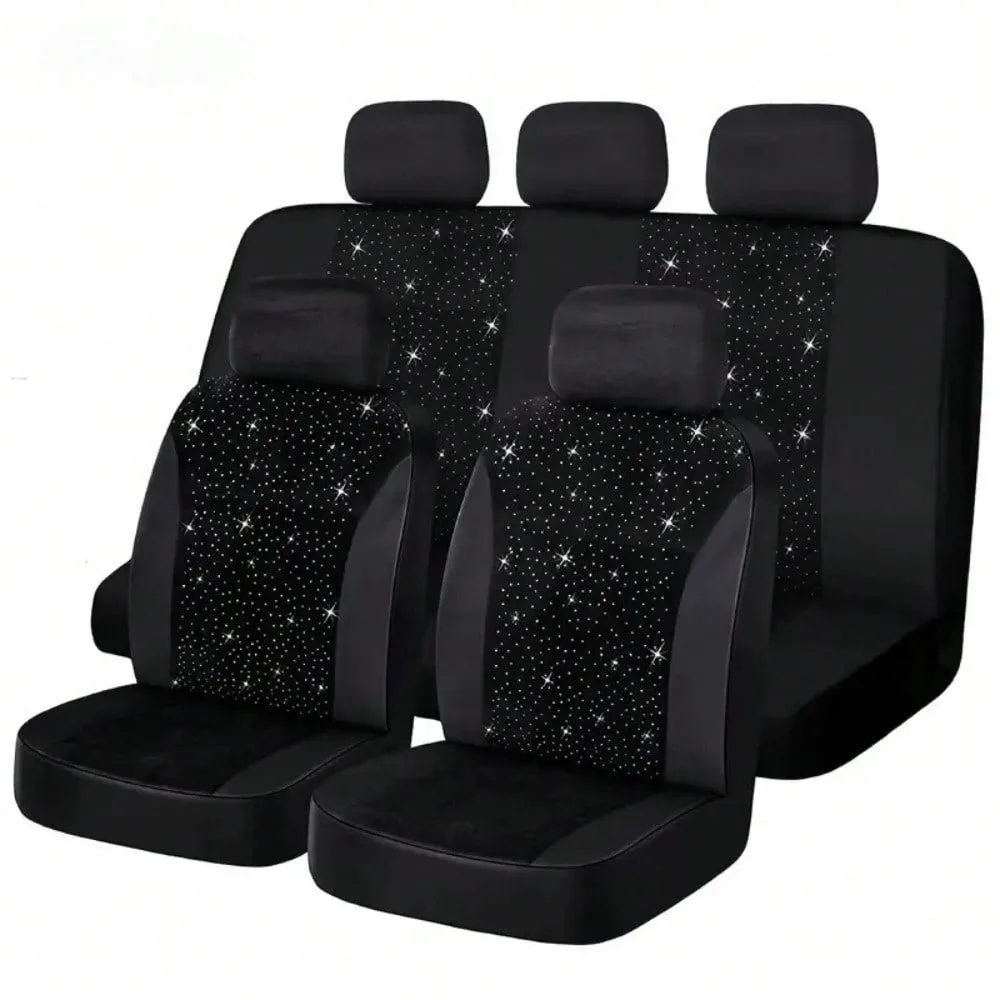 Complete Set of Five Shiny Car Seat Covers, Featuring Artificial Diamond Leather Designed for Women, Suitable for All Four Seasons, Enhancing The Interior of Ladies' Vehicles