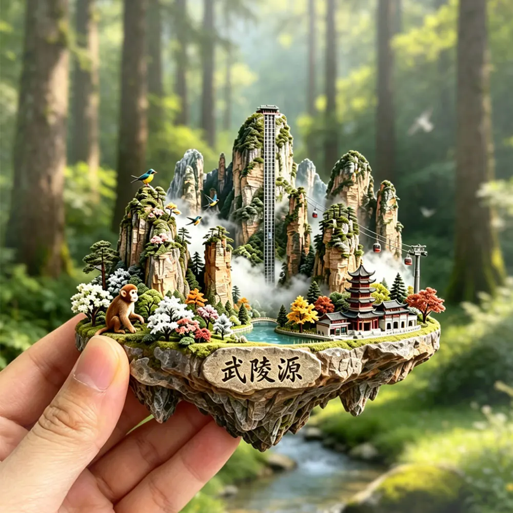 Zhangjiajie WulingyuanChina3DEmbossed Metal Fridge Magnet City Landmark Refrigerator Magnet Travel SouvenirGiftDecorationKitchen