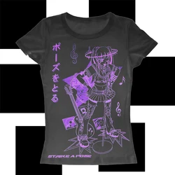 Korean Fashion Y2K Tops Cyber Graphic t shirts Crop Top White Vintage Tops Women Short Sleeve Tees 2000s Clothes Female