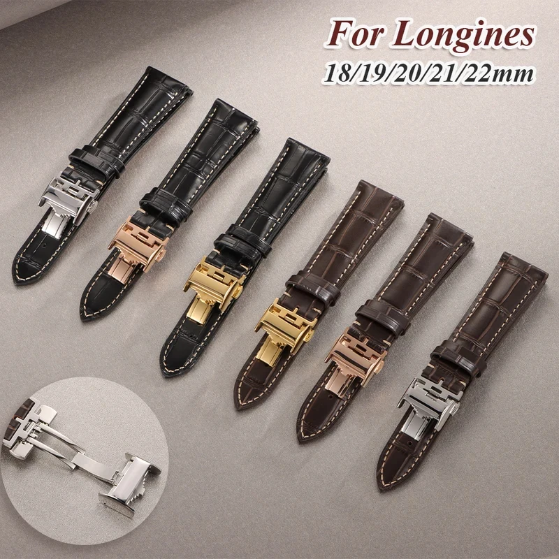 

Cowhide Leather Watchband for Longines Butterfly Buckle Watch Band 18mm 19mm 20mm 21mm 22mm Replace Straps Watch Accessories