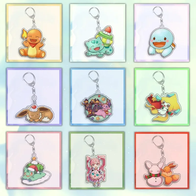 For Pokemon Bulbasaur Gengar Mew Psyduck Spuitle  Anime Self Made Acrylic Card Style Keychain Classics Game Collection Cards Toy