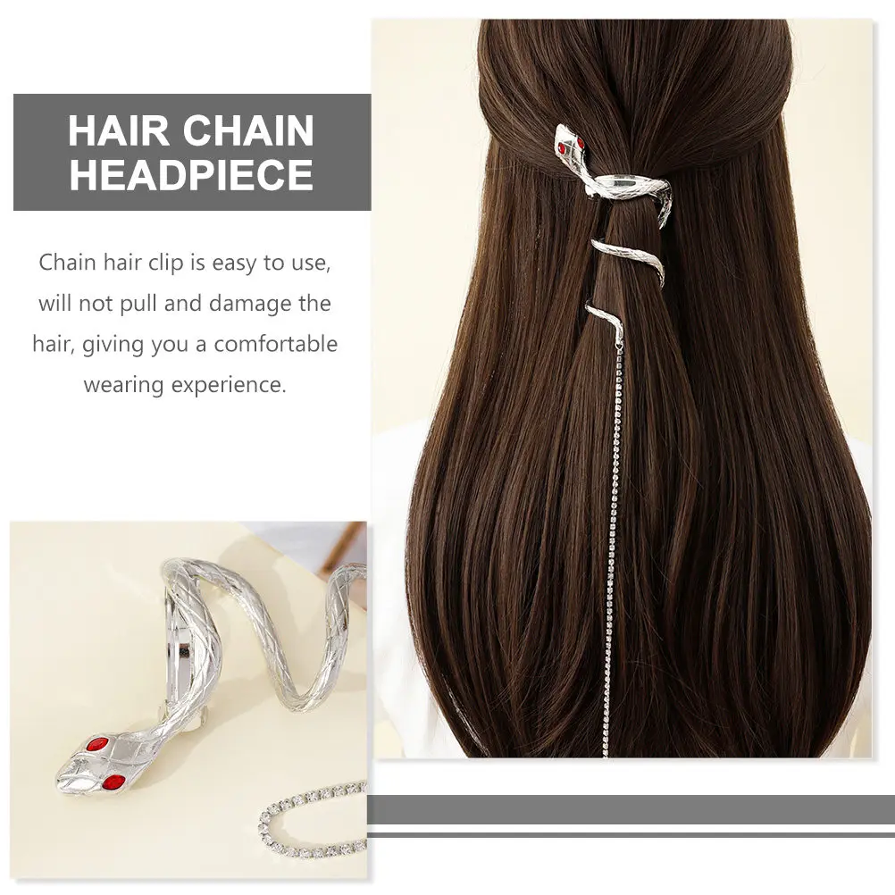 

Chain Hair Clip Snake Design Metal Ponytail Cuff Elegant Braid Jewelry for Women Evening Outfit Festival Wear Snake Hair Chain
