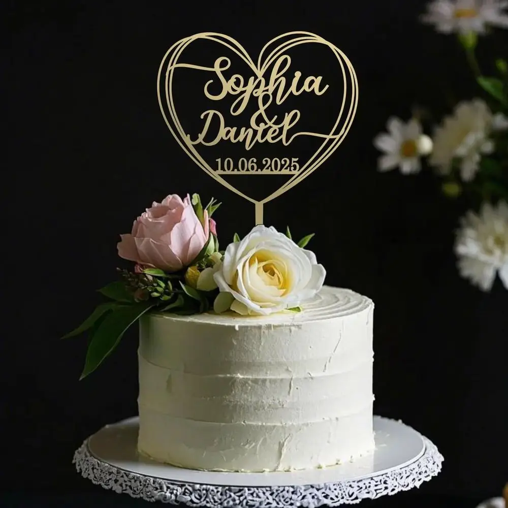 Personalisierte Hochzeitstorte Dekoration Holz/Acryl Kuchen Topper Geburtstag Jahrestag Weihnachten Taufe Kuchen Einsatz Ornamente