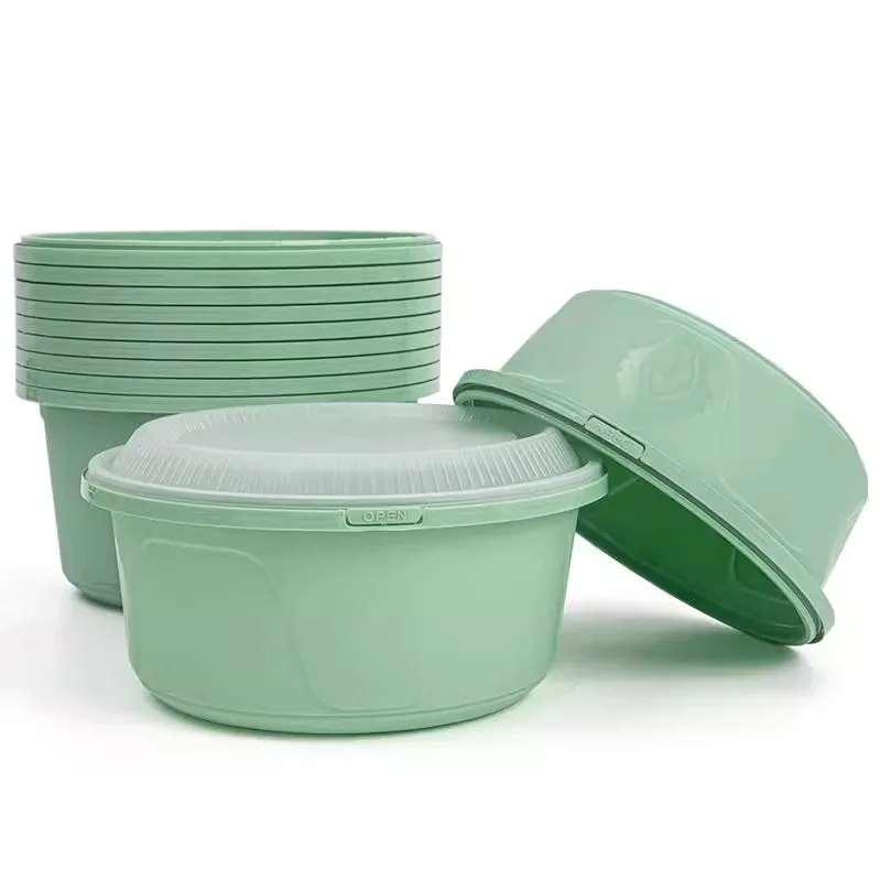 

Disposable lunch box anti-theft lock round bowl fast food box avocado green non-leaking soup takeaway packing box