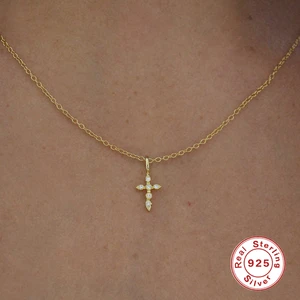 Ajudan 925 Sterling Silver Kalung Pesona untuk Wanita Kristal Cross Klavikula Kerah Rantai Sederhana Kalung Kalung Aksesoris Hadiah 10 penjualan terbaik kalung salib perak 925 - №