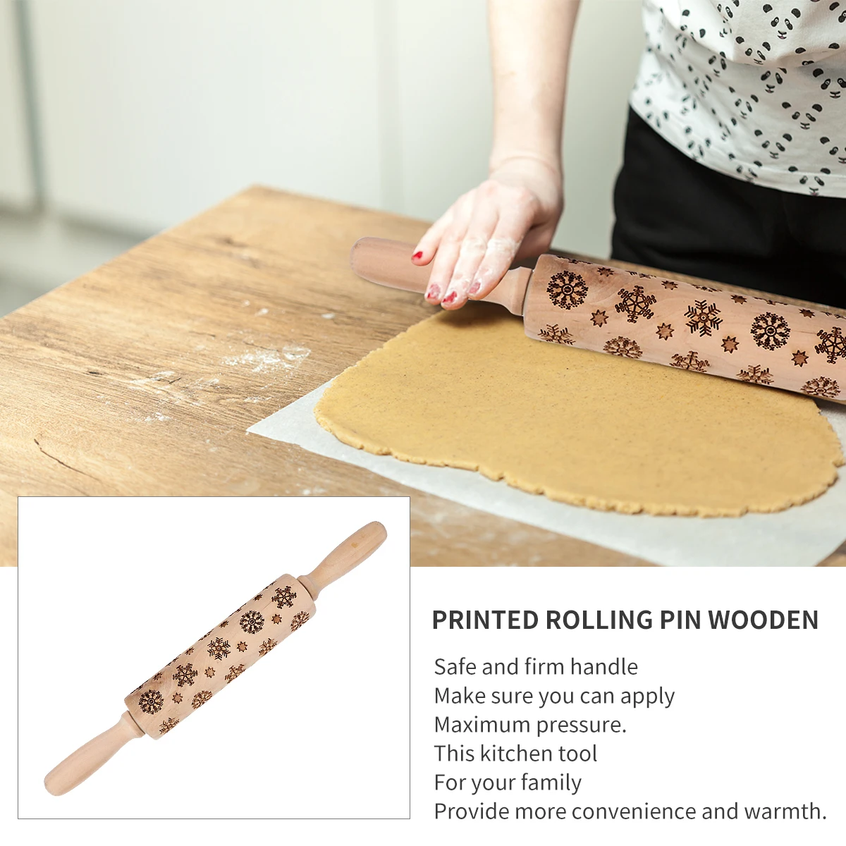 

1pc Snowflake Embossed Rolling Pin for Baking Christmas Cookies Pastry Bread Dough Molds Pattern Tools Wooden Lightweight