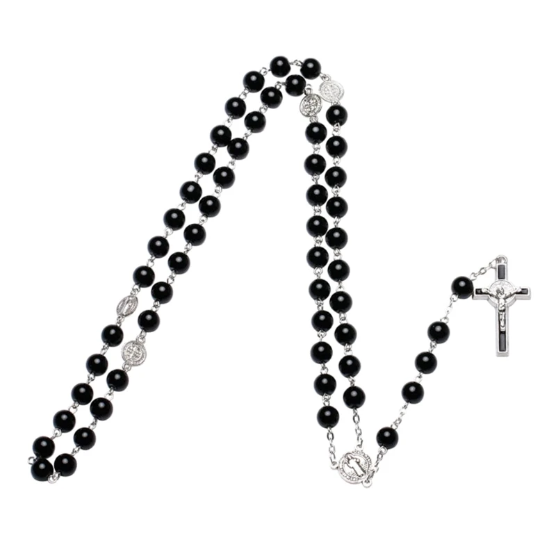 Glass Rosary for Cross Necklace Vintage Catholic Religious Praying Jewelry for M