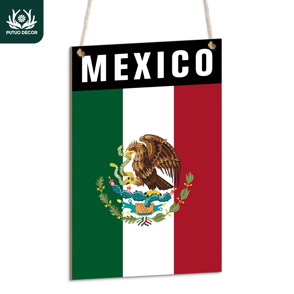 

Putuo Decor 1pc Flag of Mexico Wood Hang Borden Decoration, Wall Decor for Home Living Room Club Shop,Viva Mexico，11.8x7.9Inches