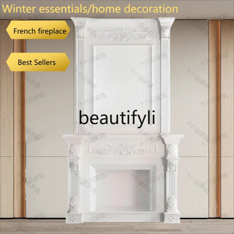 A95 American Style Large Solid Wood Fireplace Cabinet French Carved Fireplace Frame European Style Living Room Fireplace
