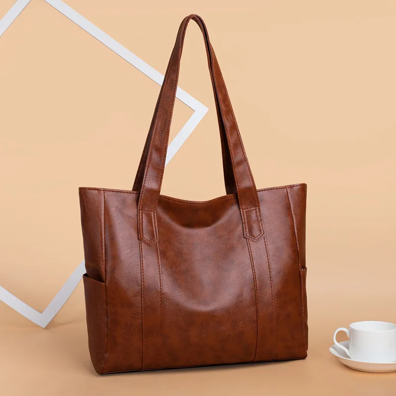 Large bag for women 2024 new Korean style versatile simple large capacity tote bag shoulder handbag thickeneded soft leather bag