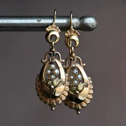 Vintage Geometry Flower Earrings for Women Gold Color Imitation Pearl Party Dangle Earrings for Women