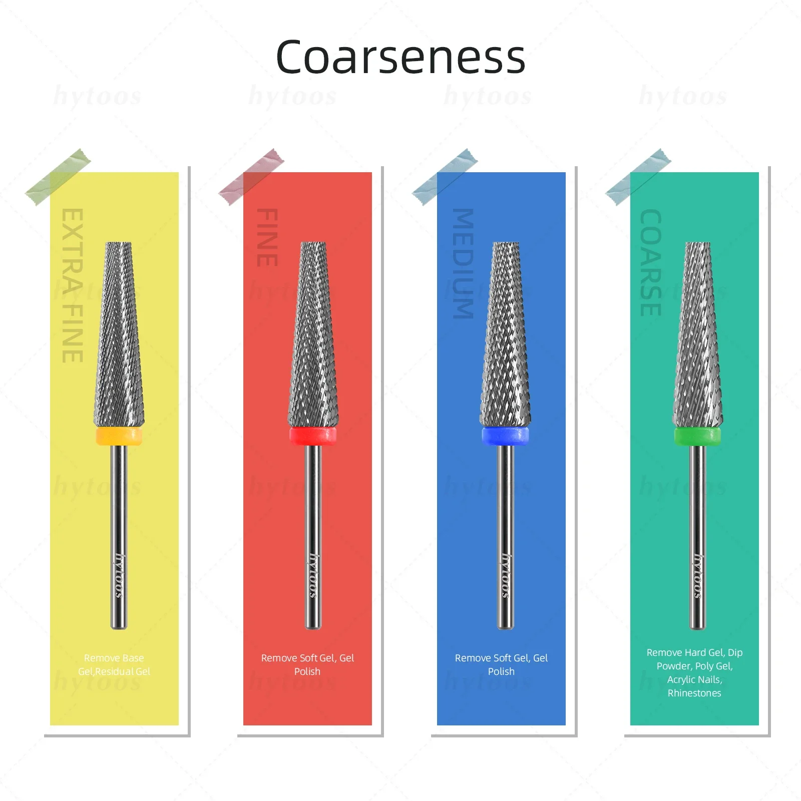 HYTOOS 5-in-1-Nagelbohrer mit flacher Oberseite, 24 mm lang, konische Hartmetall-Nagelbits, elektrisches Bohrzubehör, Gel-Nagellack-Entfernungswerkzeug